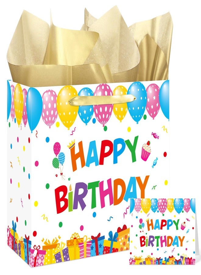 WNINK Large Birthday Gift Paper Bag with Tissue Paper & Card, 13 Inch Happy Birthday Balloon Design Gift Bag for Men, Women & Kids, Colorful Party Gift Bag - Image 1
